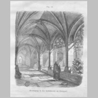 CA Heideloff - Kreuzgang der Hospitalkirche Stuttgart 1855 (Zustand vor 1839), Wikipedia.jpg
